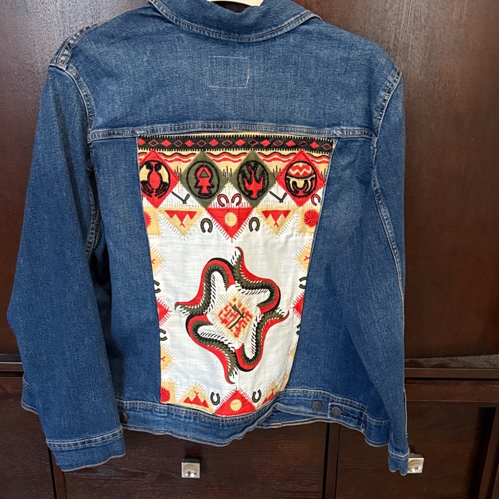 Customized Old Navy Blue Jean Jacket with Colorful Embroidery